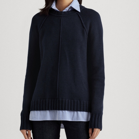 Ralph Lauren Sweaters - RALPH LAUREN Layered Look Sweater Shirt combo attached striped knit navy